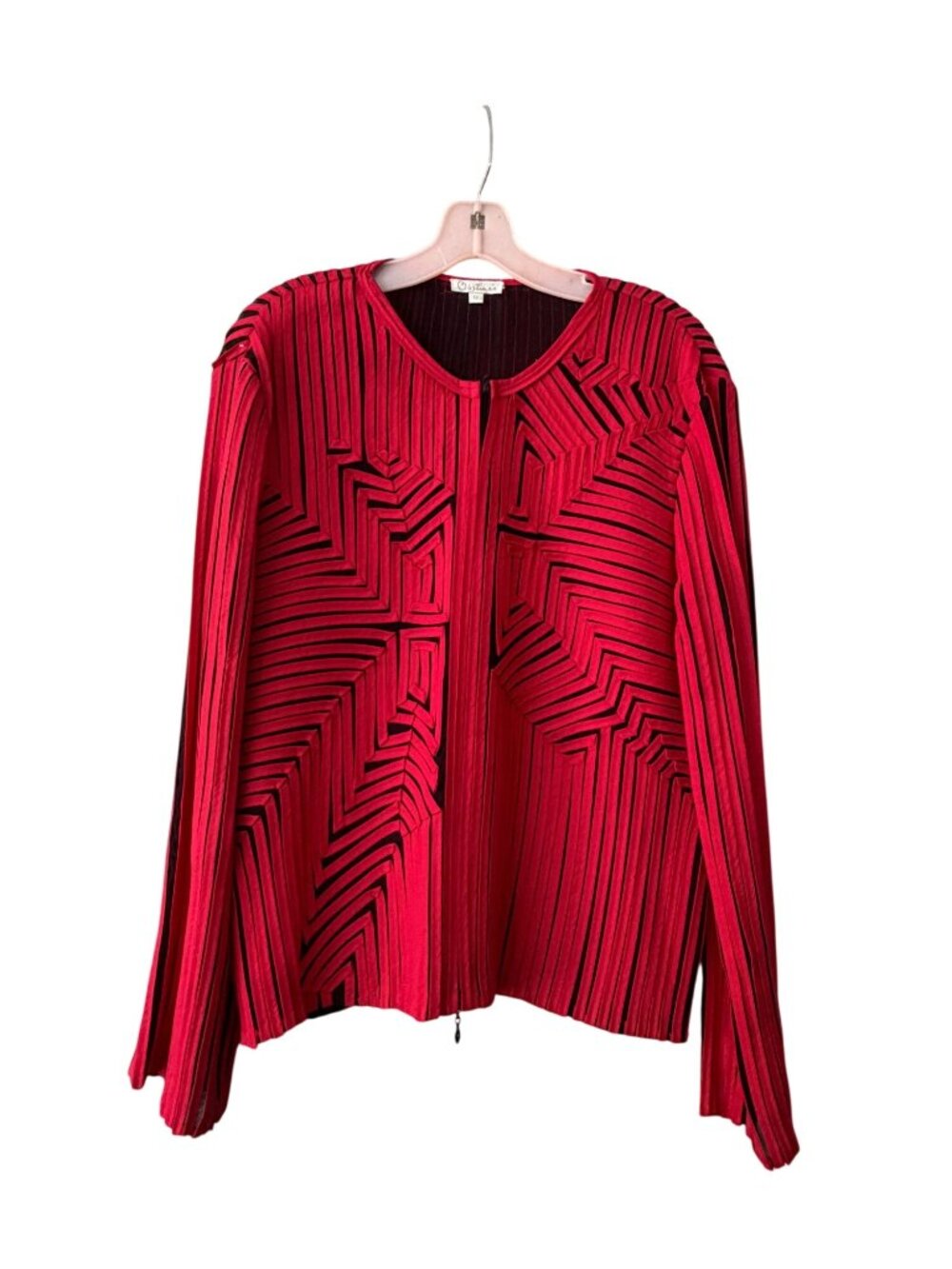 Vintage 90s Obstinée Red Black Pleated Zip Jacket Geometric Wearable Art Size 12
